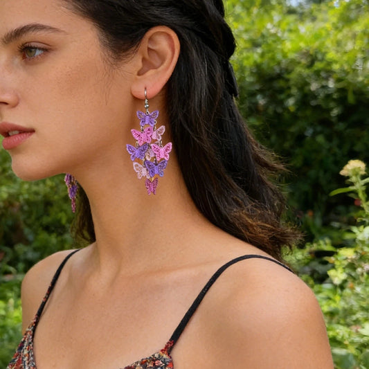 Trendy Summer Vacation Colorful Hollow Multi-level Butterfly Chandelier Earrings