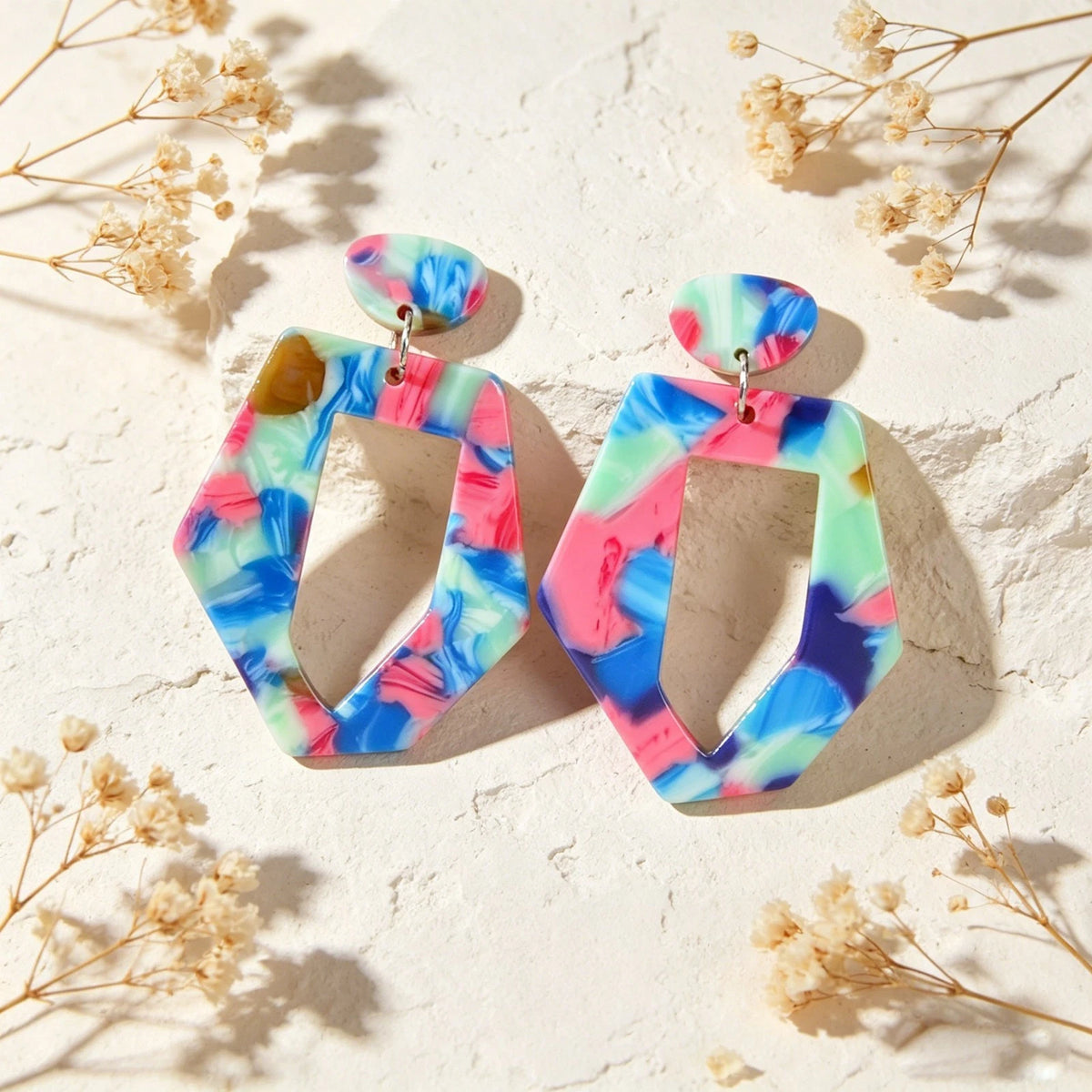 Mixed Color Geometric Acrylic Dangling Elements Earrings Women Party Decoration