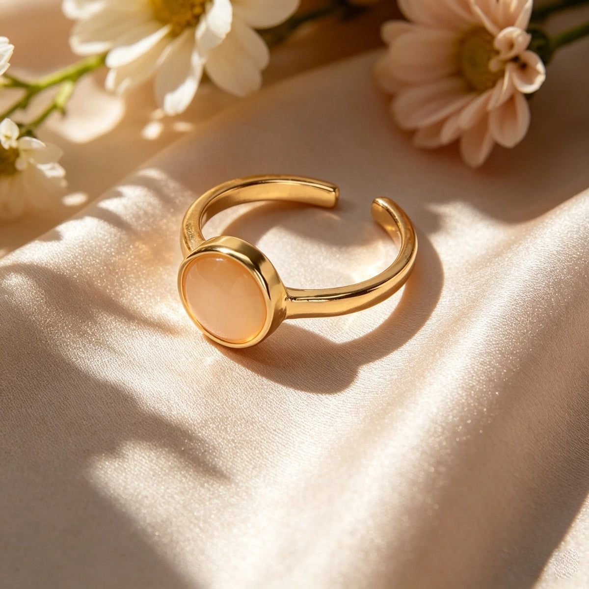 Simple Gold Round Imitation Cat Eye Stone Open Finger Ring Festival Gift Jewelry
