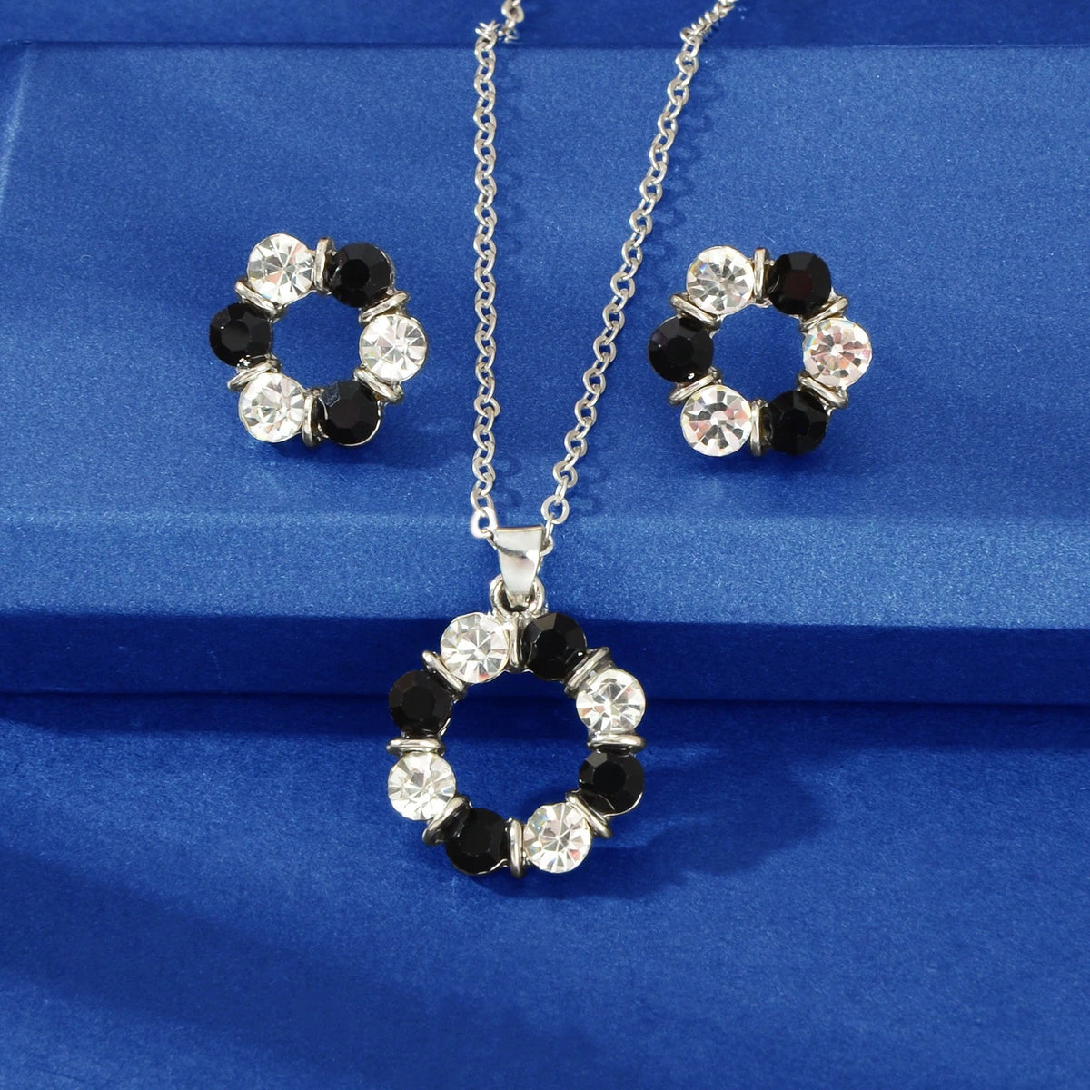 Colourful Rhinestone Flower Jewellry Set Round Charm Necklace Girl Stud Earrings