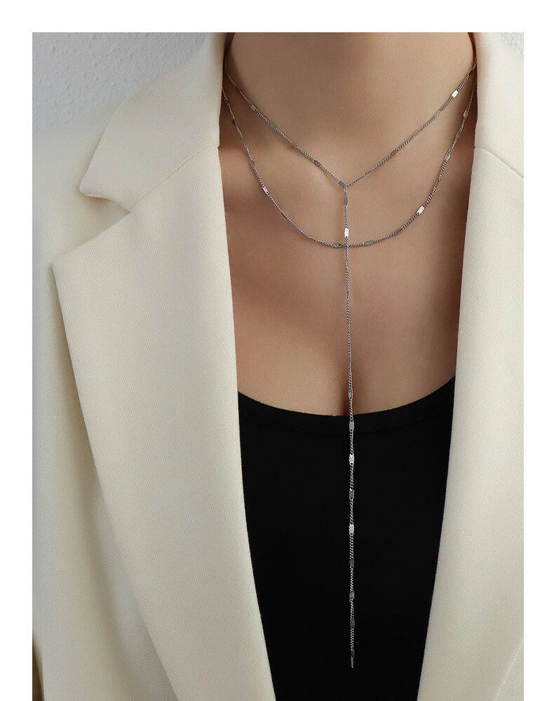 2pcs Multi-layer Long Chain Tassel Fringe Necklace Double Chokers Accessories