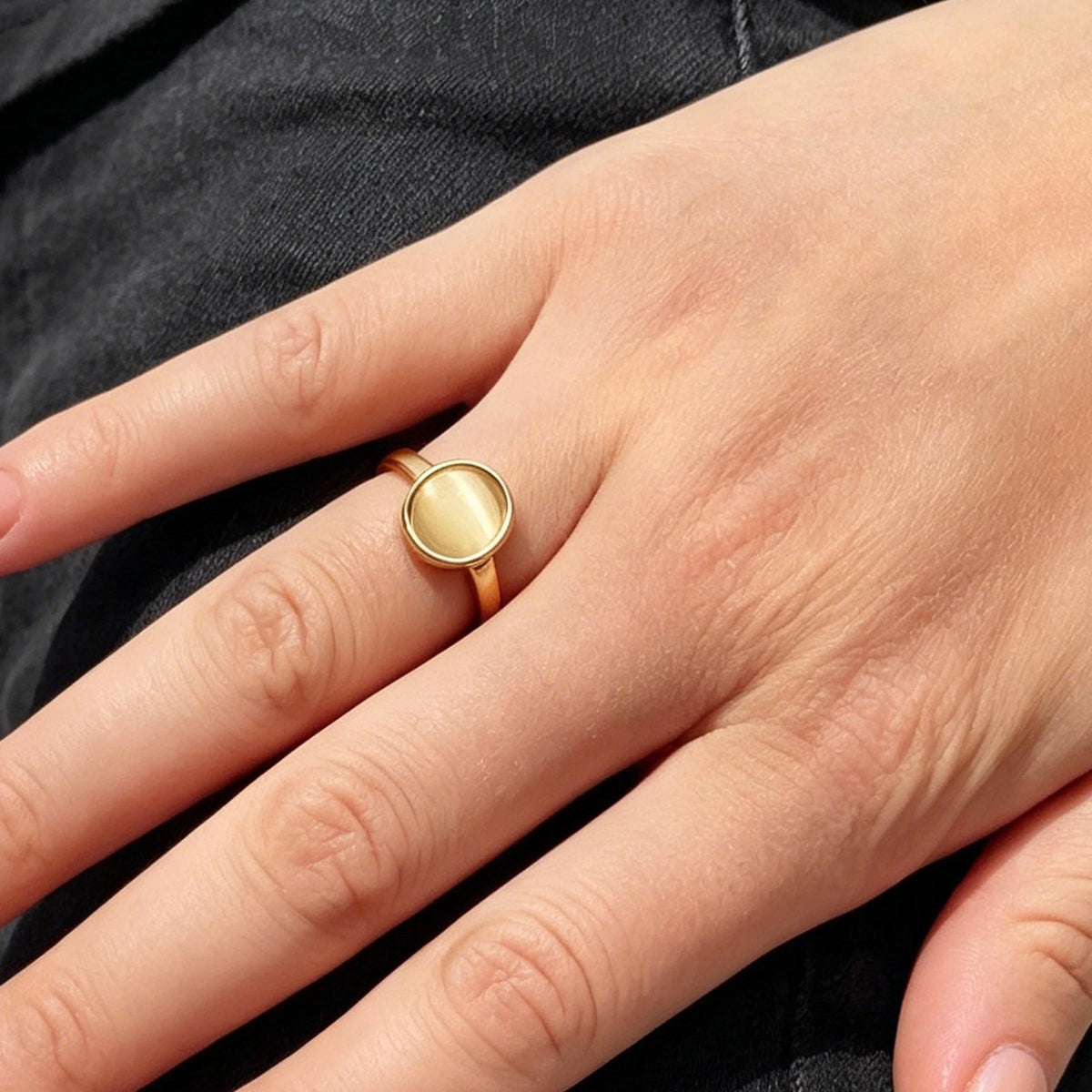 Simple Gold Round Imitation Cat Eye Stone Open Finger Ring Festival Gift Jewelry