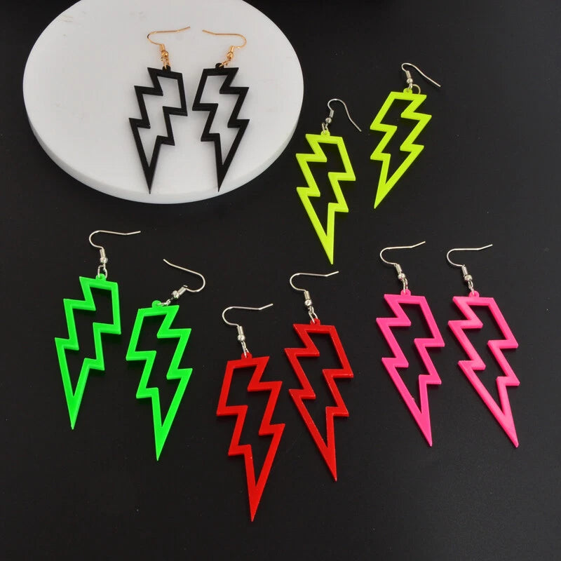 5 pairs/set Acrylic Neon Color Hollow Lightning Dangle Earrings set for Women