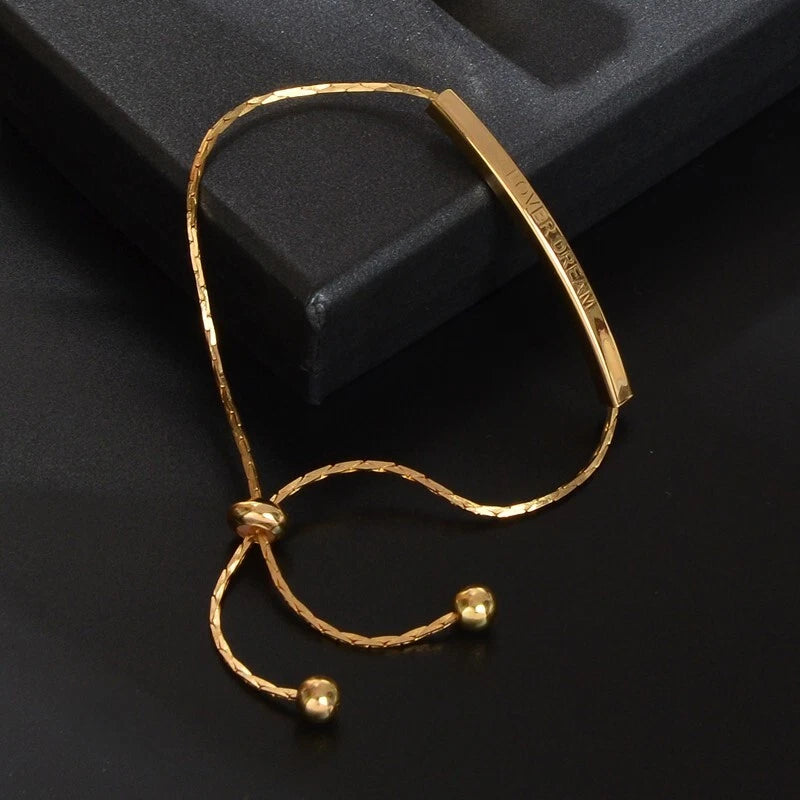 Letter Engraved Adjustable Bar and Ball Beaded Slide Strand Lover Dream Bracelet