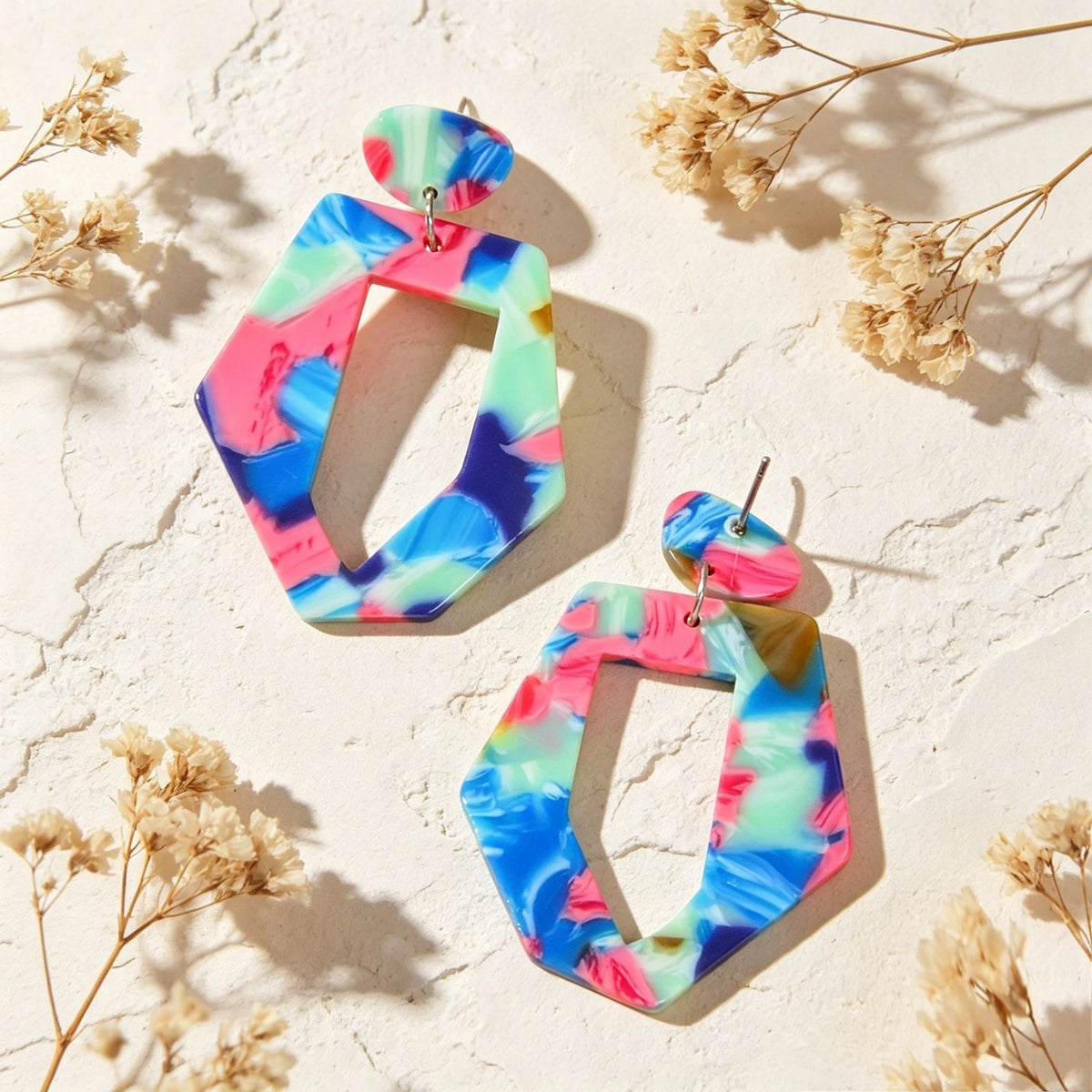 Mixed Color Geometric Acrylic Dangling Elements Earrings Women Party Decoration