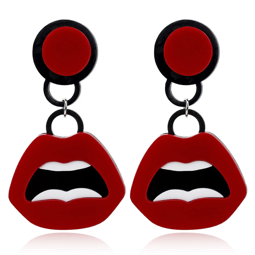 Personality Creative Red Lips Acrylic Statement Dangle Earrings Party Jewellery