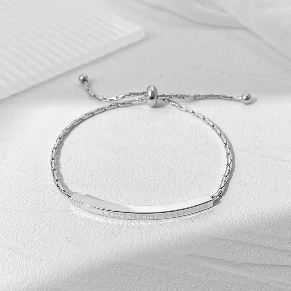 Letter Engraved Adjustable Bar and Ball Beaded Slide Strand Lover Dream Bracelet