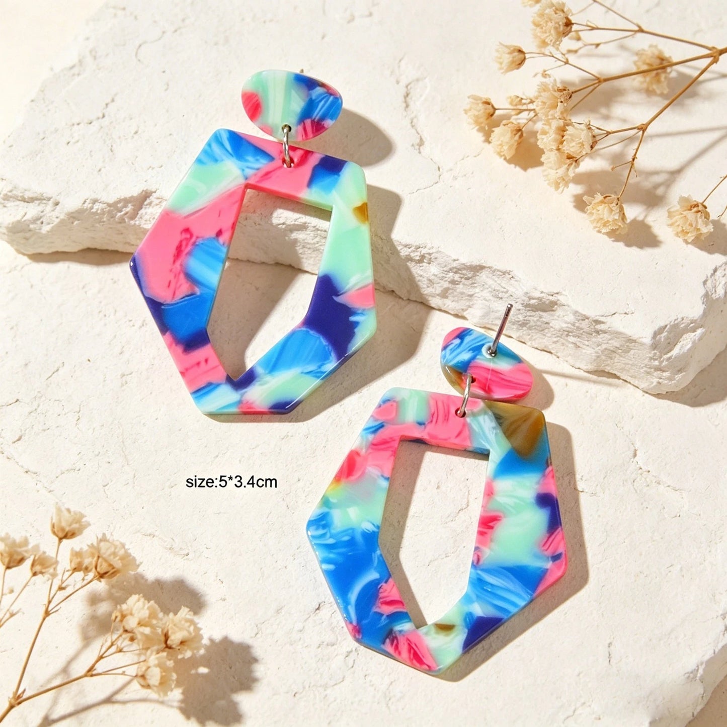 Mixed Color Geometric Acrylic Dangling Elements Earrings Women Party Decoration