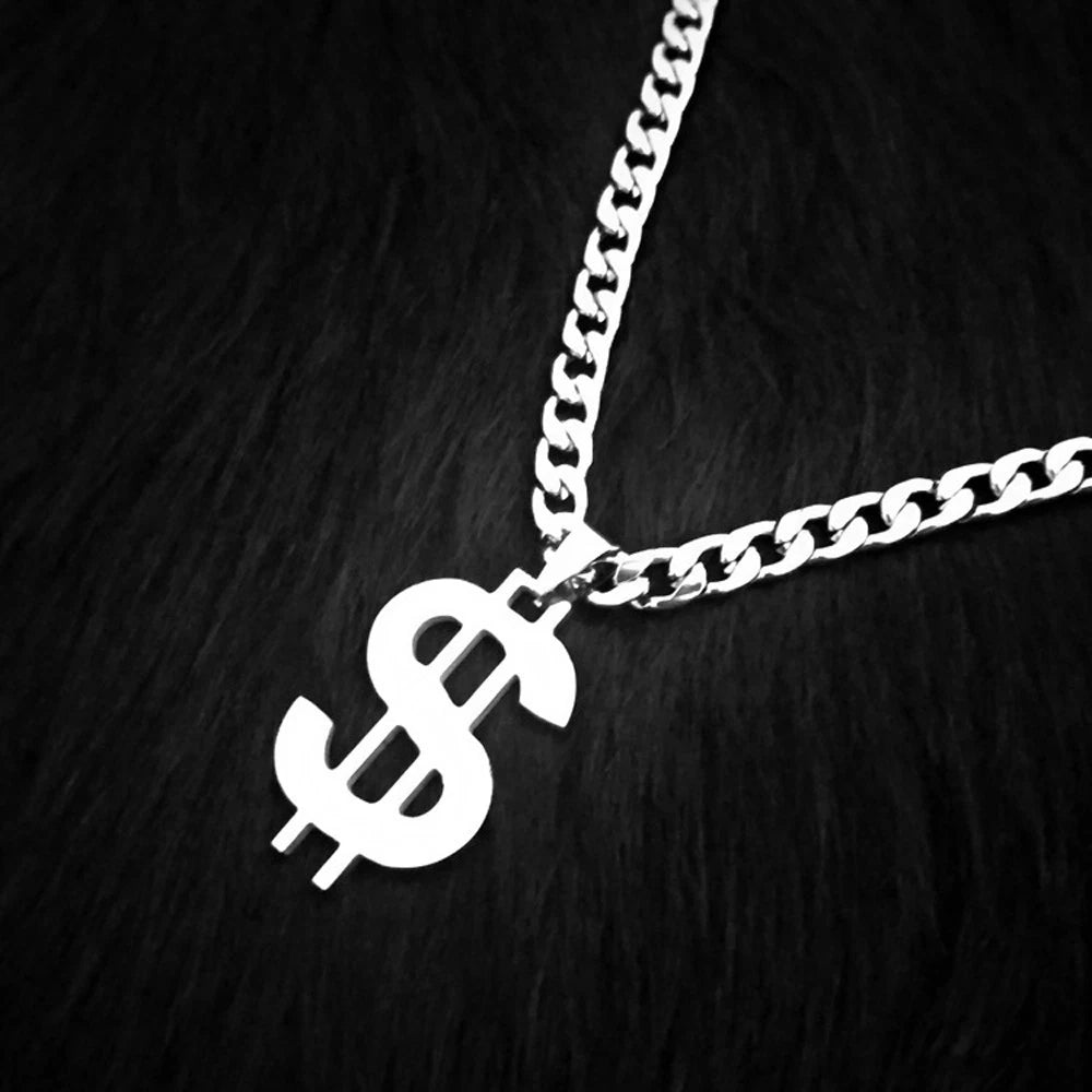 Dollar Sign Hip Hop Money Pendant Silver Rock Punk Necklace Bar Party Jewellery