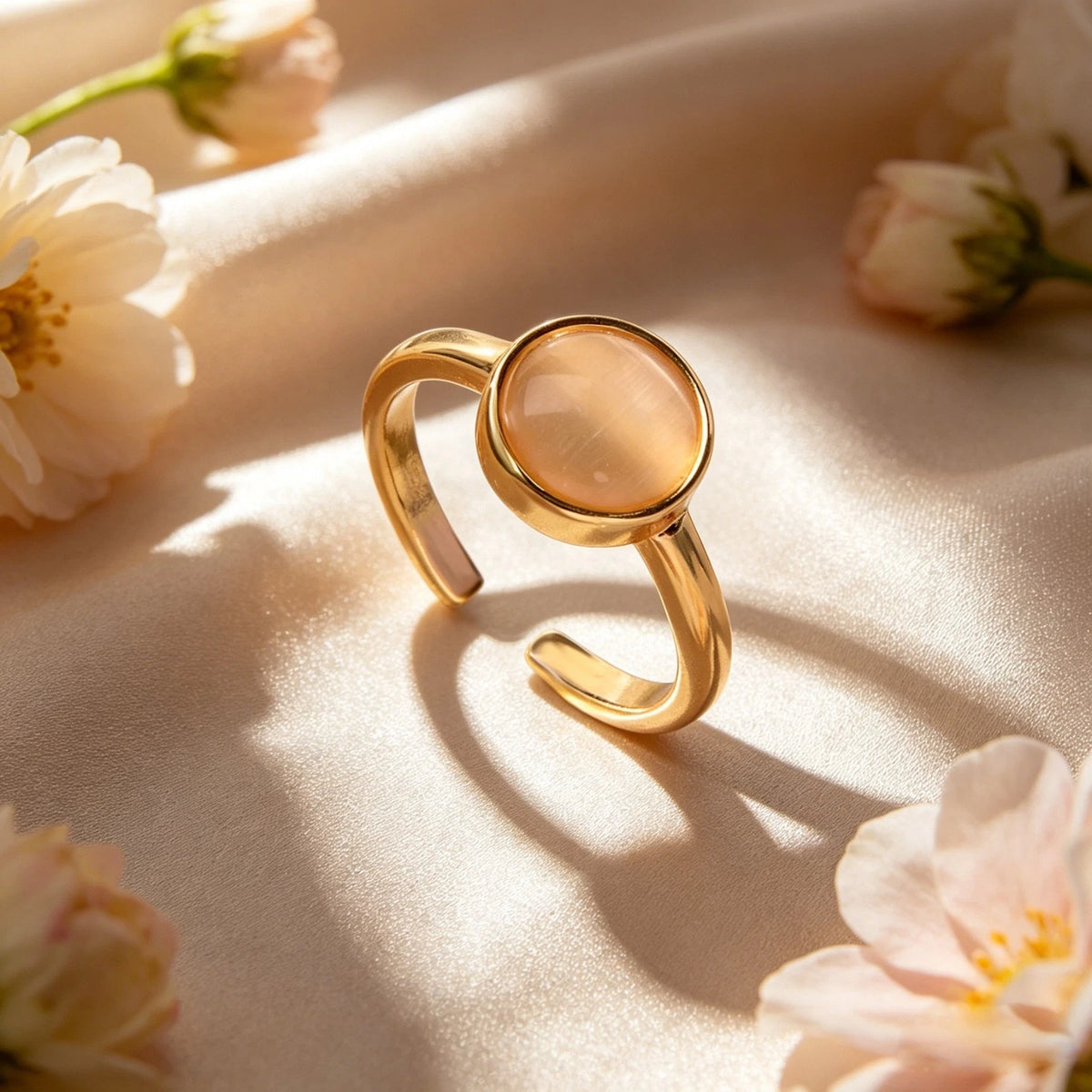 Simple Gold Round Imitation Cat Eye Stone Open Finger Ring Festival Gift Jewelry