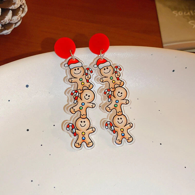 Christmas Cartoon Design Acrylic Gingerbread Man Long Pendant Festival Earrings