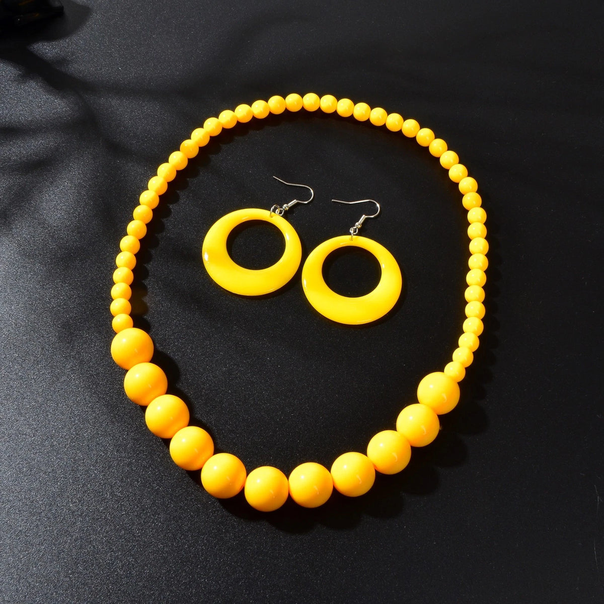 Chunky Hotpink Yellow Beaded Necklace Big Hollow Round Geometric Earrings Statement Set