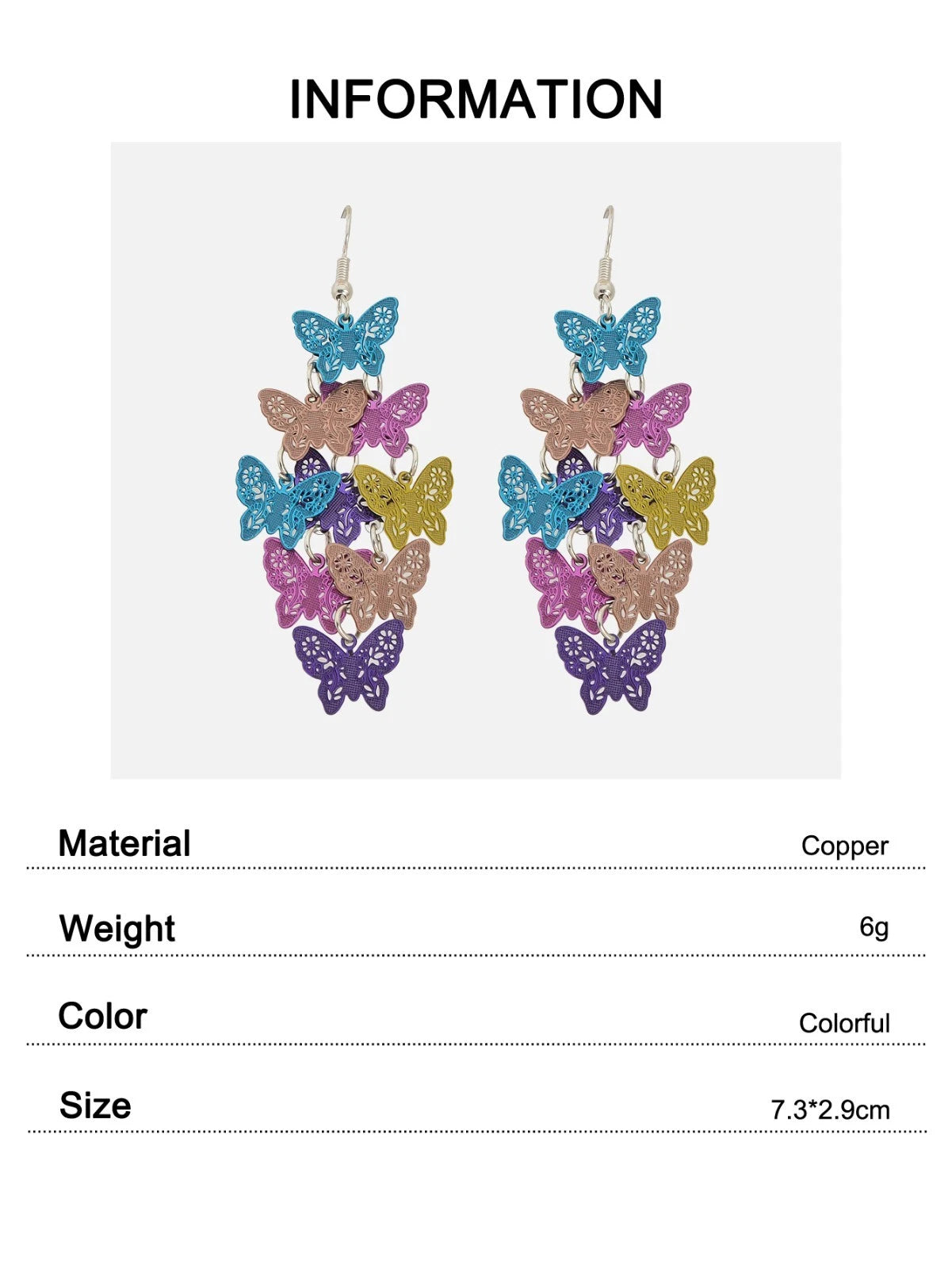 Trendy Summer Vacation Colorful Hollow Multi-level Butterfly Chandelier Earrings