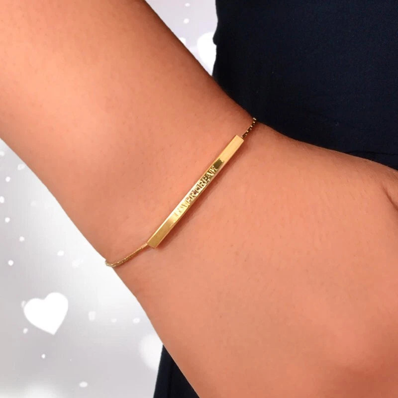 Letter Engraved Adjustable Bar and Ball Beaded Slide Strand Lover Dream Bracelet