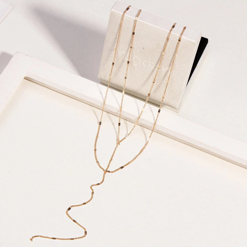 2pcs Multi-layer Long Chain Tassel Fringe Necklace Double Chokers Accessories