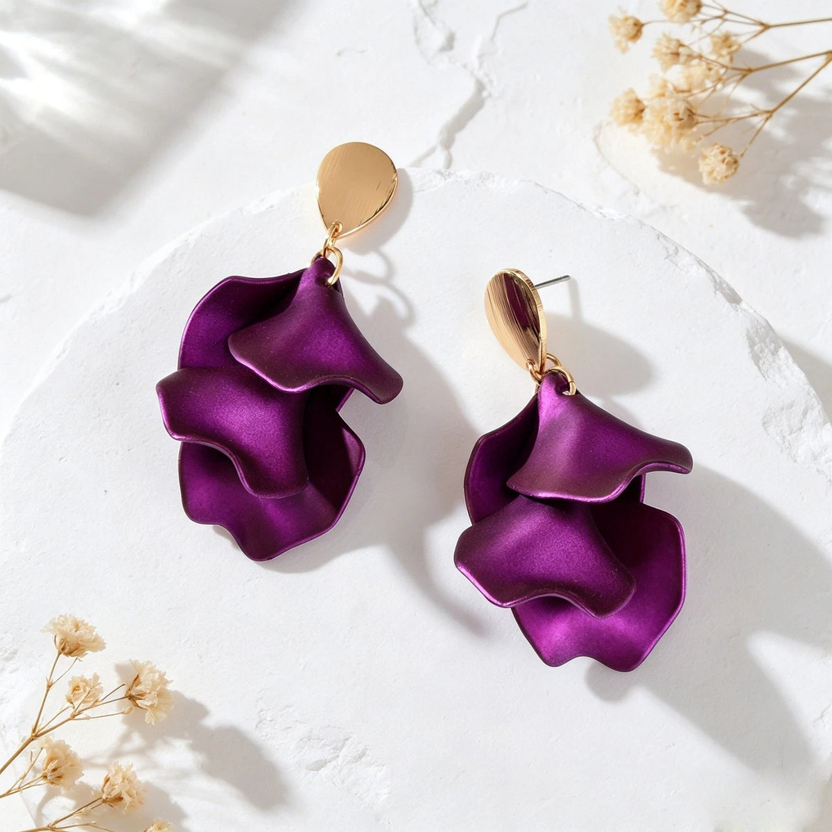 Boho White Petal Flower Dangle Earrings Summer Beach Wedding Vacation Jewellery