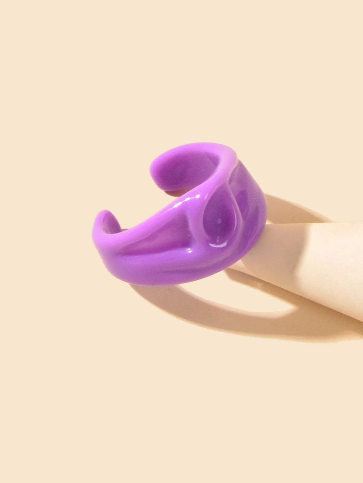 Chunky Purple Resin Irregular Geometric Finger Plastic Trendy Ring Band Women
