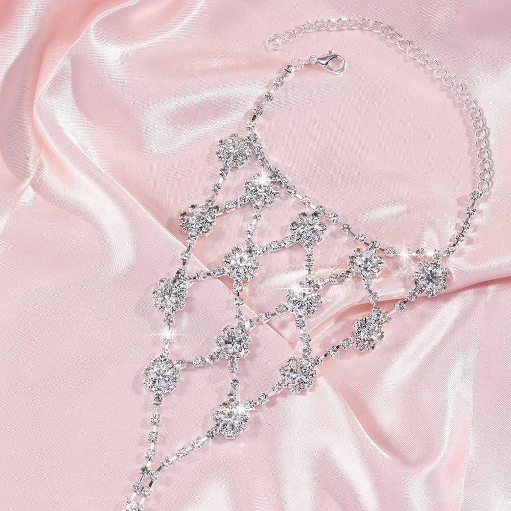 Wedding Party Bride Jewelry Luxurious Rhinestone Flower Ring Bracelet Connector