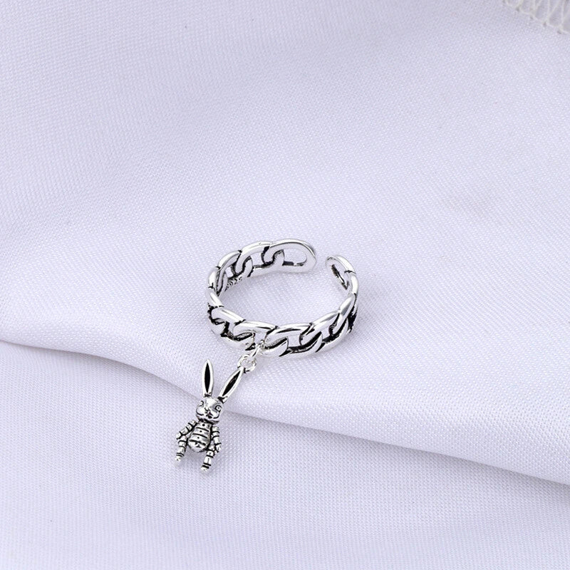 Punk Jewellery Antique Silver Rabbit Charm Finger Cuff Ring Women Accessories