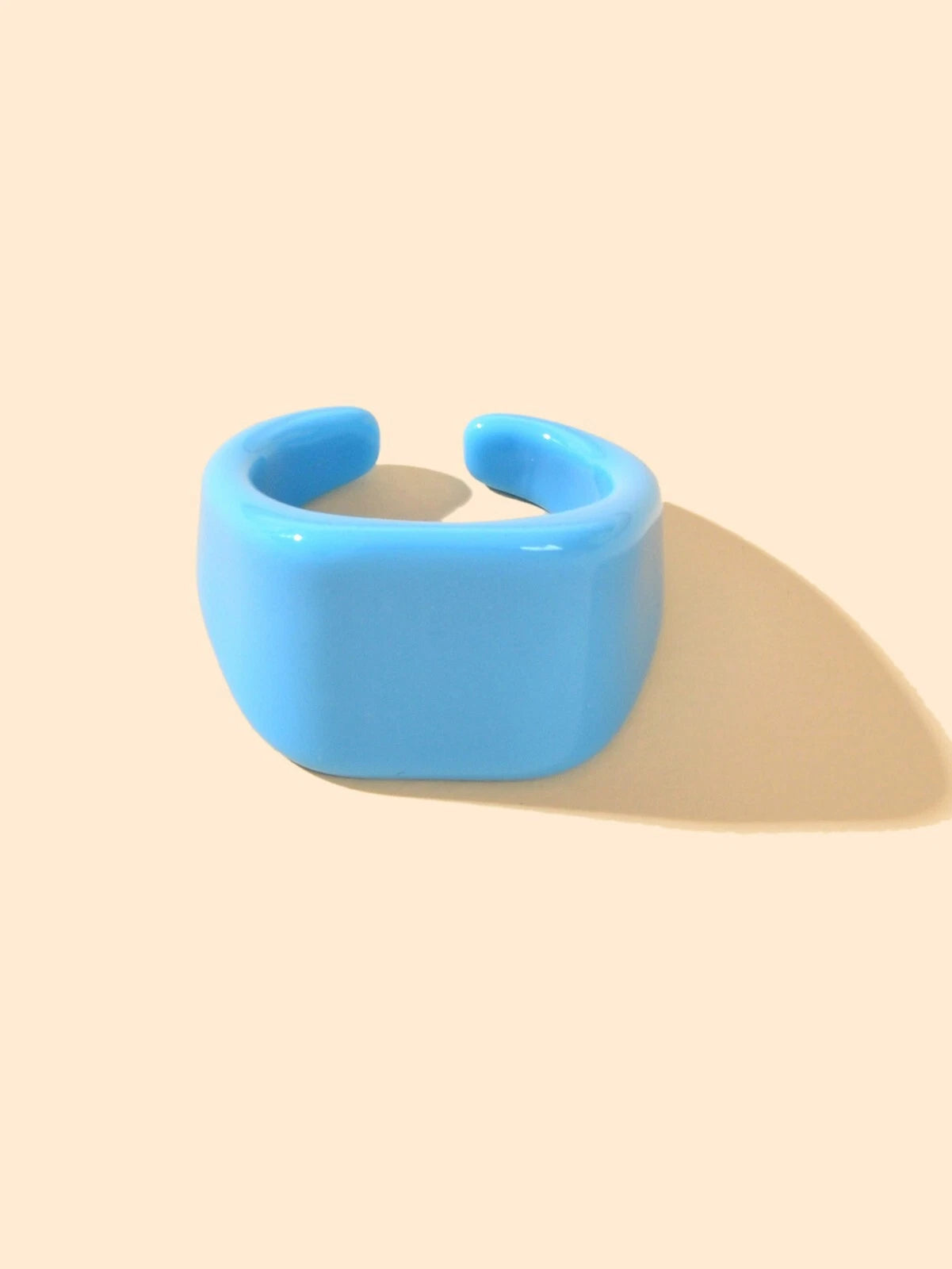 Ladies Jewelry Plastic Blue Squre Open Cuff Finger Trendy Chunky Ring for Women