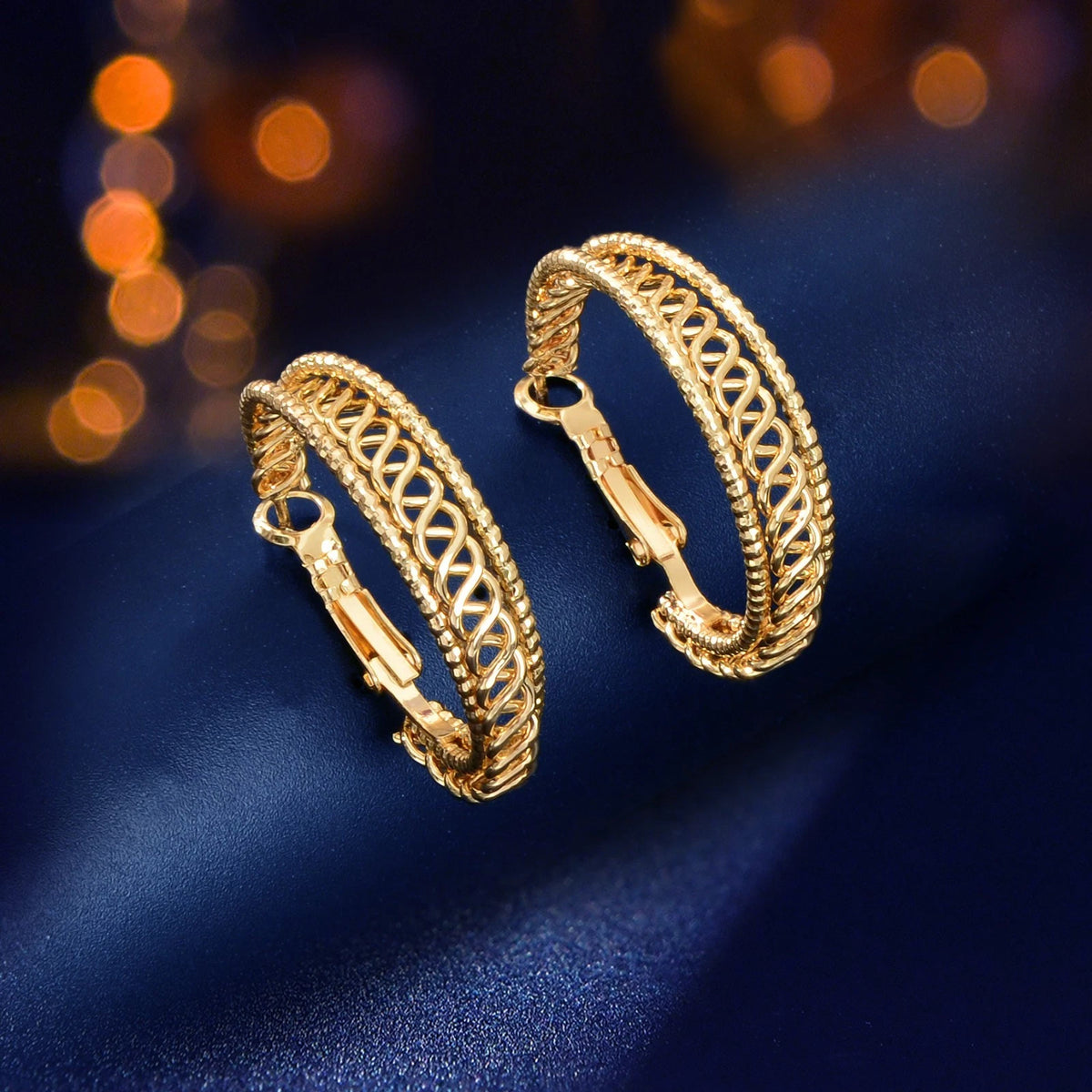 Women Gold Hollow Out Chunky Thick Open Twisted Huggie Statement Hoop Earrings