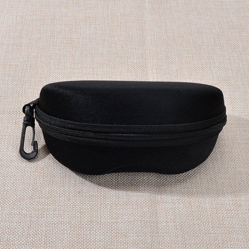 A Hard Sunglasses Case with Lock Clasp and Zipper Closure