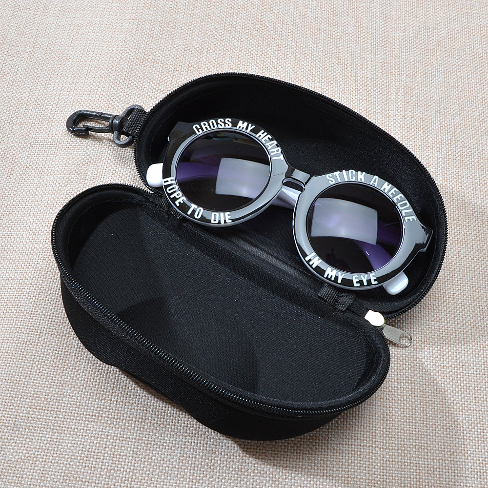 A Hard Sunglasses Case with Lock Clasp and Zipper Closure