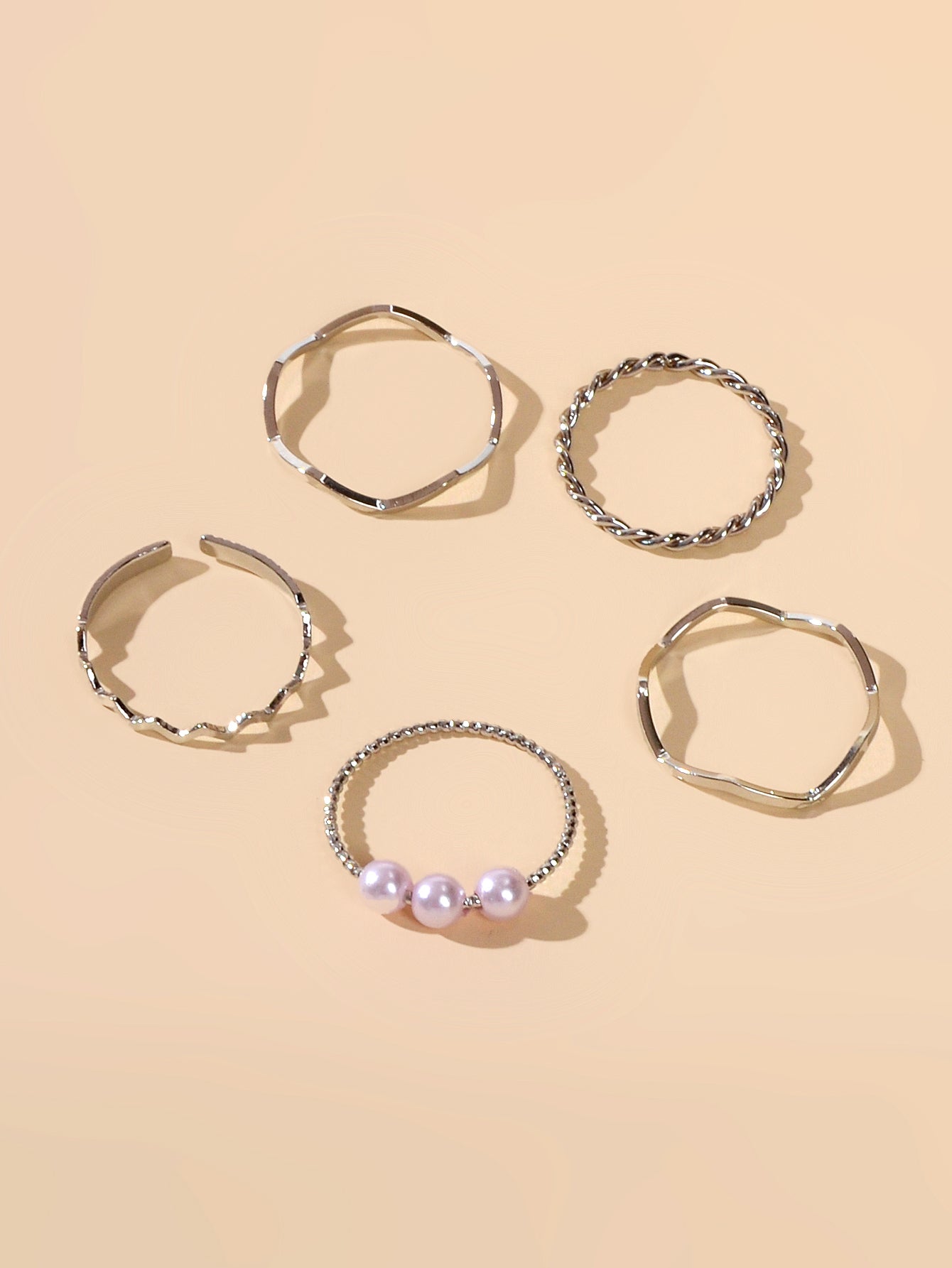 5 pcs Fashion Jewellery Pearl Decor Minimalist Finger Midi Finger Knuckle Rings