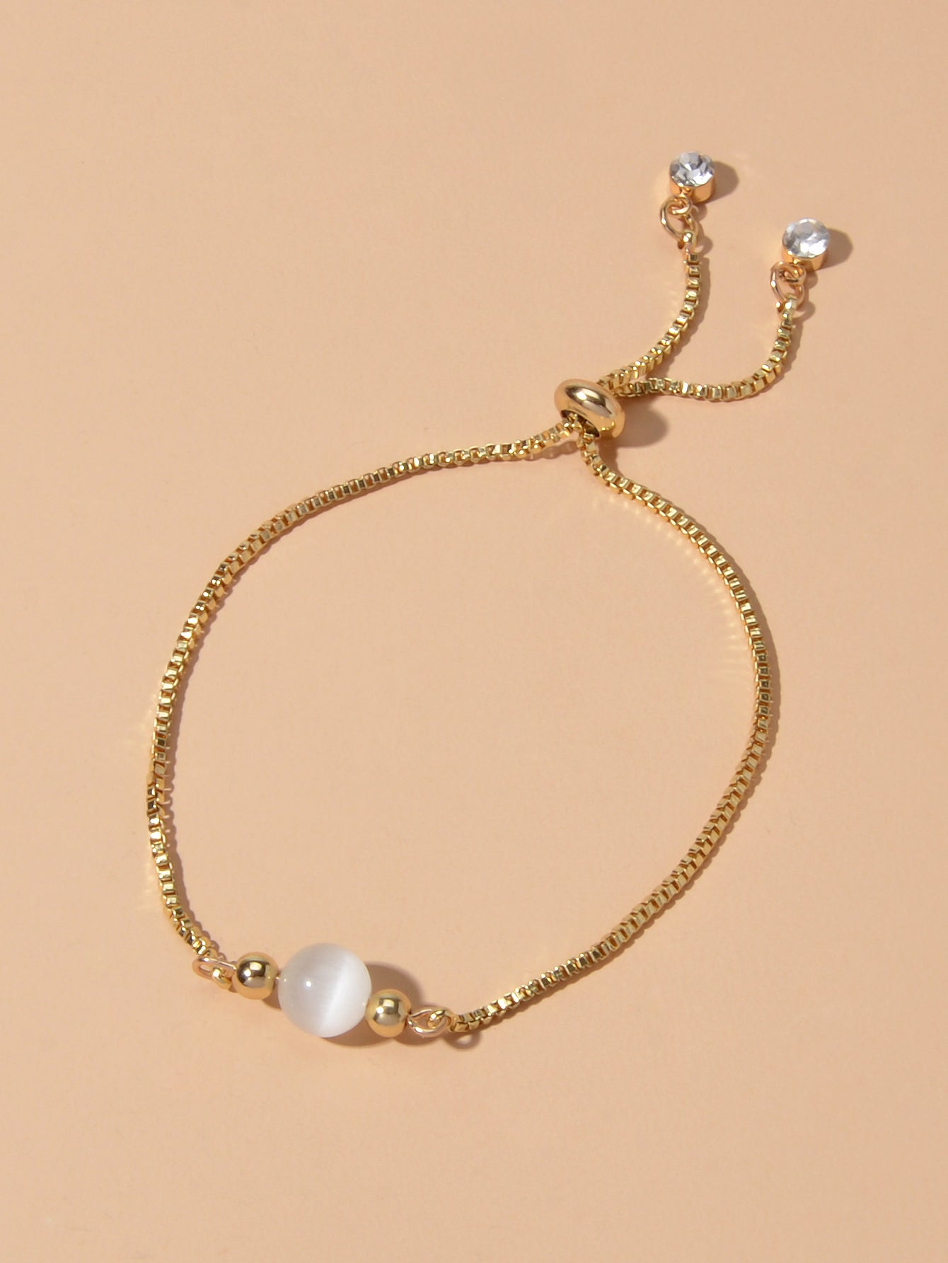 AU Stock Rhinestone Beads Decor Adjustable Chain Cat's Eye Cymophane Bracelet