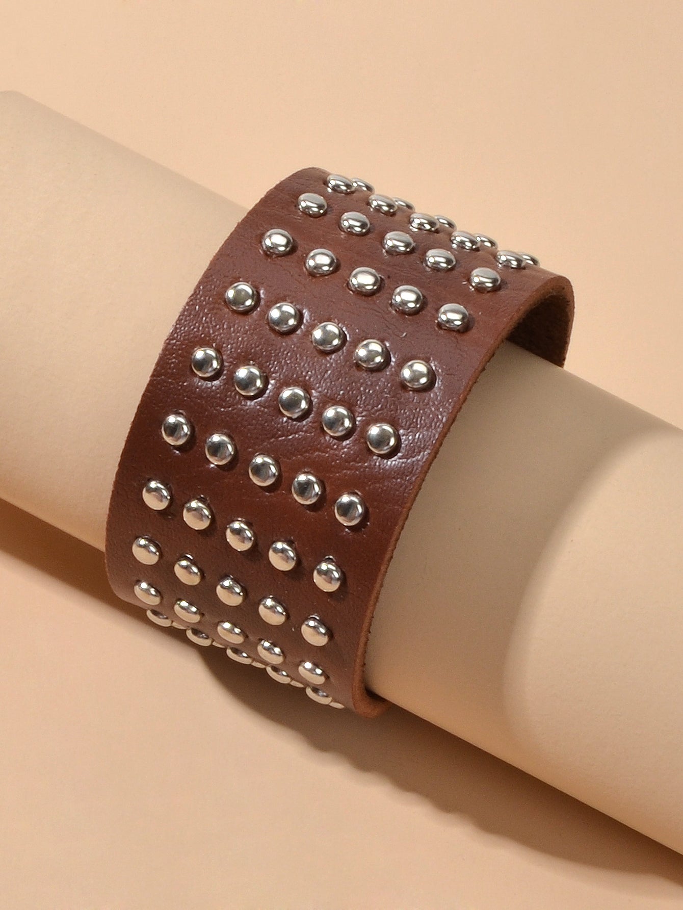 Punk Rock Silver Spike Leather Wide Wrap Bracelet Women Teens Hiphop Jewellery