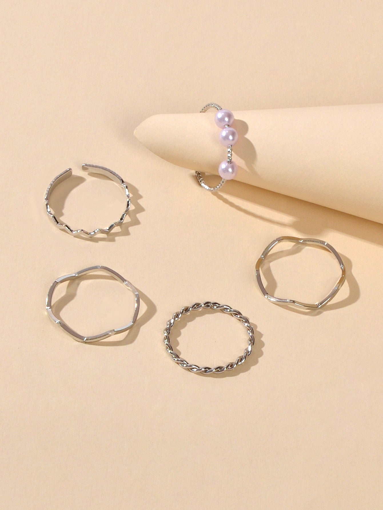 5 pcs Fashion Jewellery Pearl Decor Minimalist Finger Midi Finger Knuckle Rings