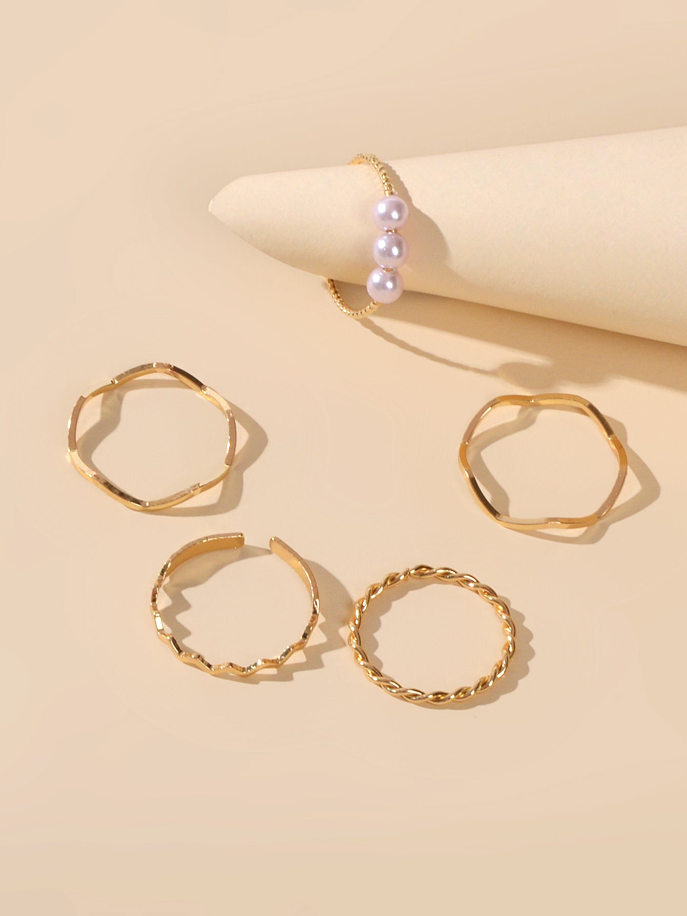 5 pcs Fashion Jewellery Pearl Decor Minimalist Finger Midi Finger Knuckle Rings
