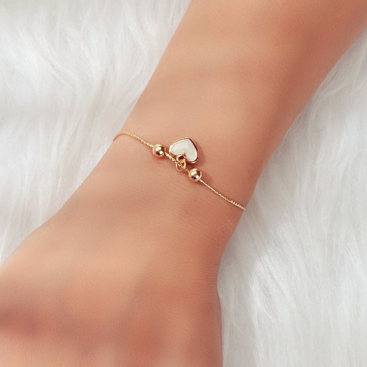 White Enamel Love Heart Charm Bracelet Adjustable Modern Trendy New Jewellery