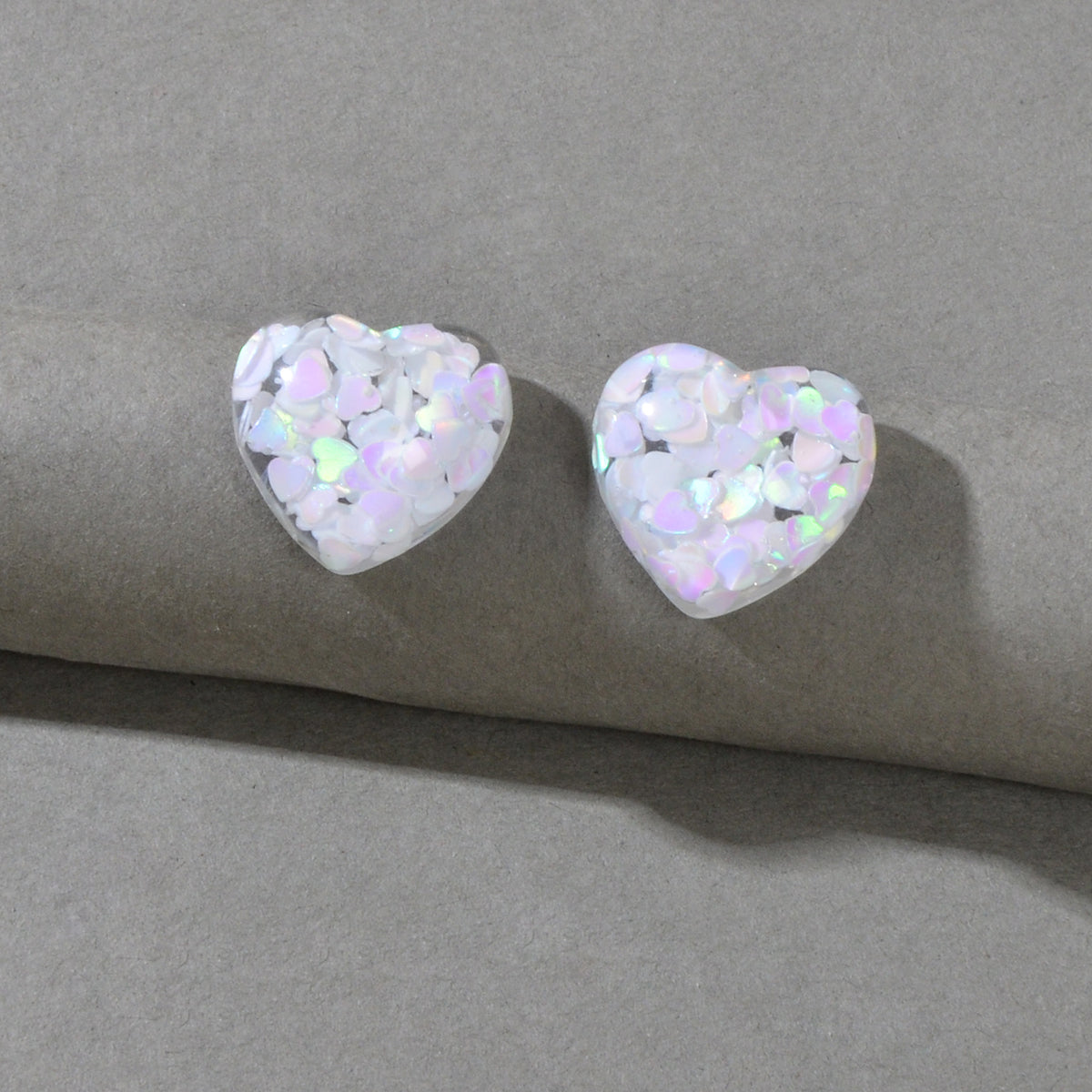 Love Heart Handmade Sparkle Glitter Stud Sequins Pierced Earrings Resin Jewelry