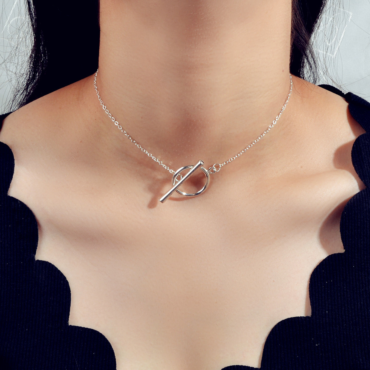 Minimalist Gold Silver Chain Bar Circle 90s Choker Necklace Collar Accessories