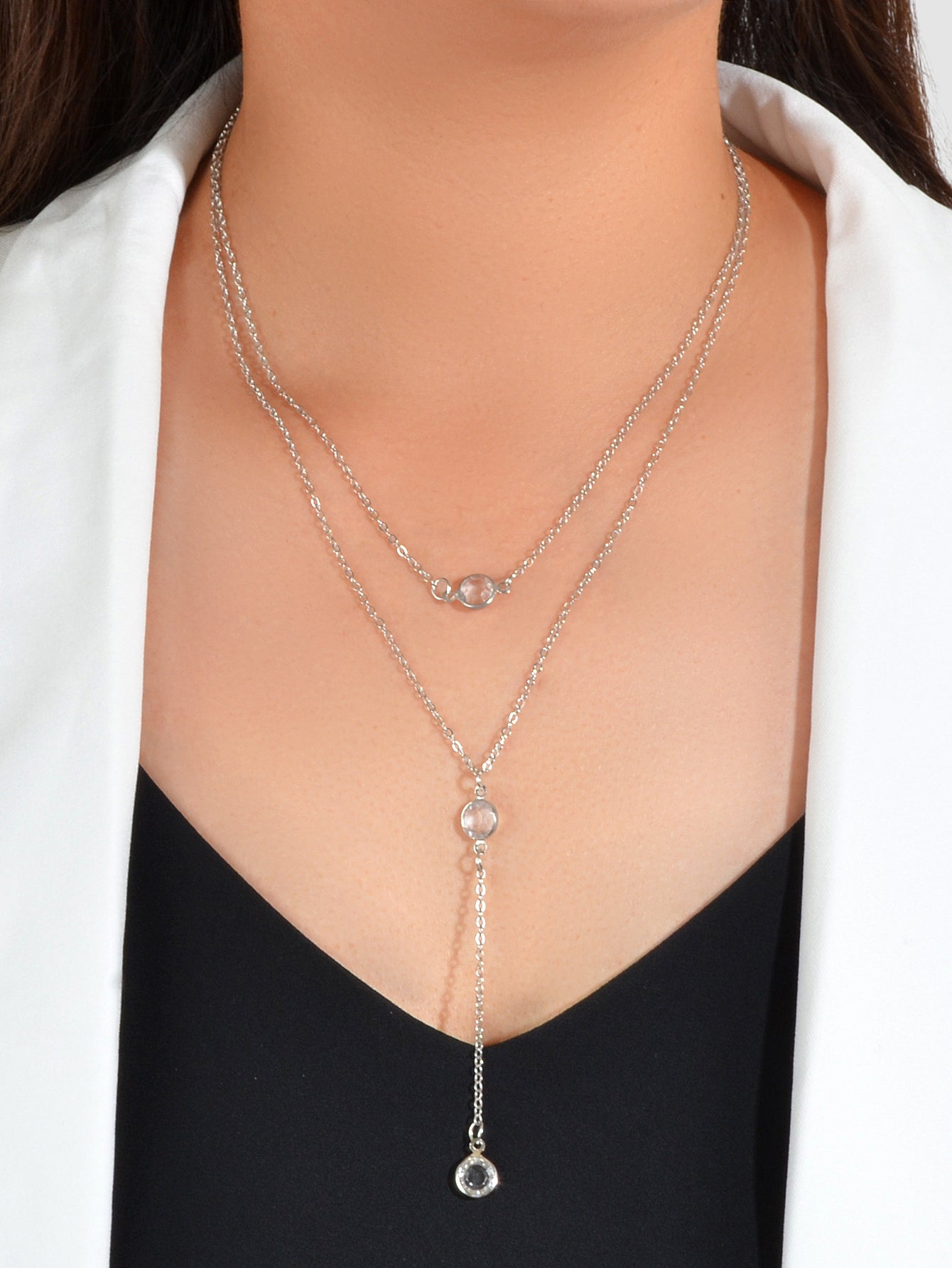 Female Gold Silver Chain Double Layered Necklace Long Chain Dangle Y Necklace