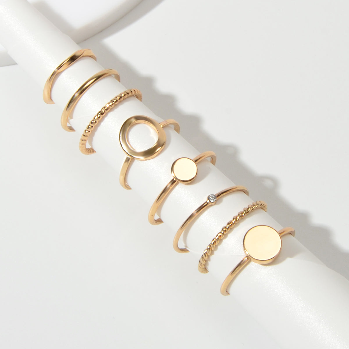 8 pcs Simple Geometric Rhinestone Disc Knuckle Multiple Finger Rings Bulk Pack