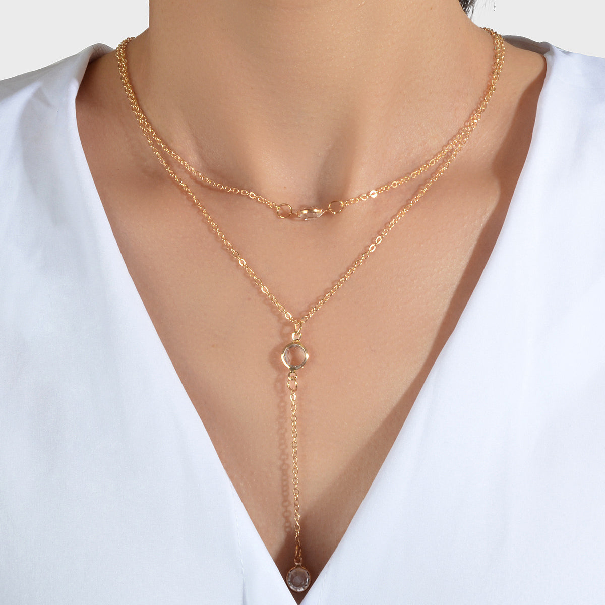 Female Gold Silver Chain Double Layered Necklace Long Chain Dangle Y Necklace