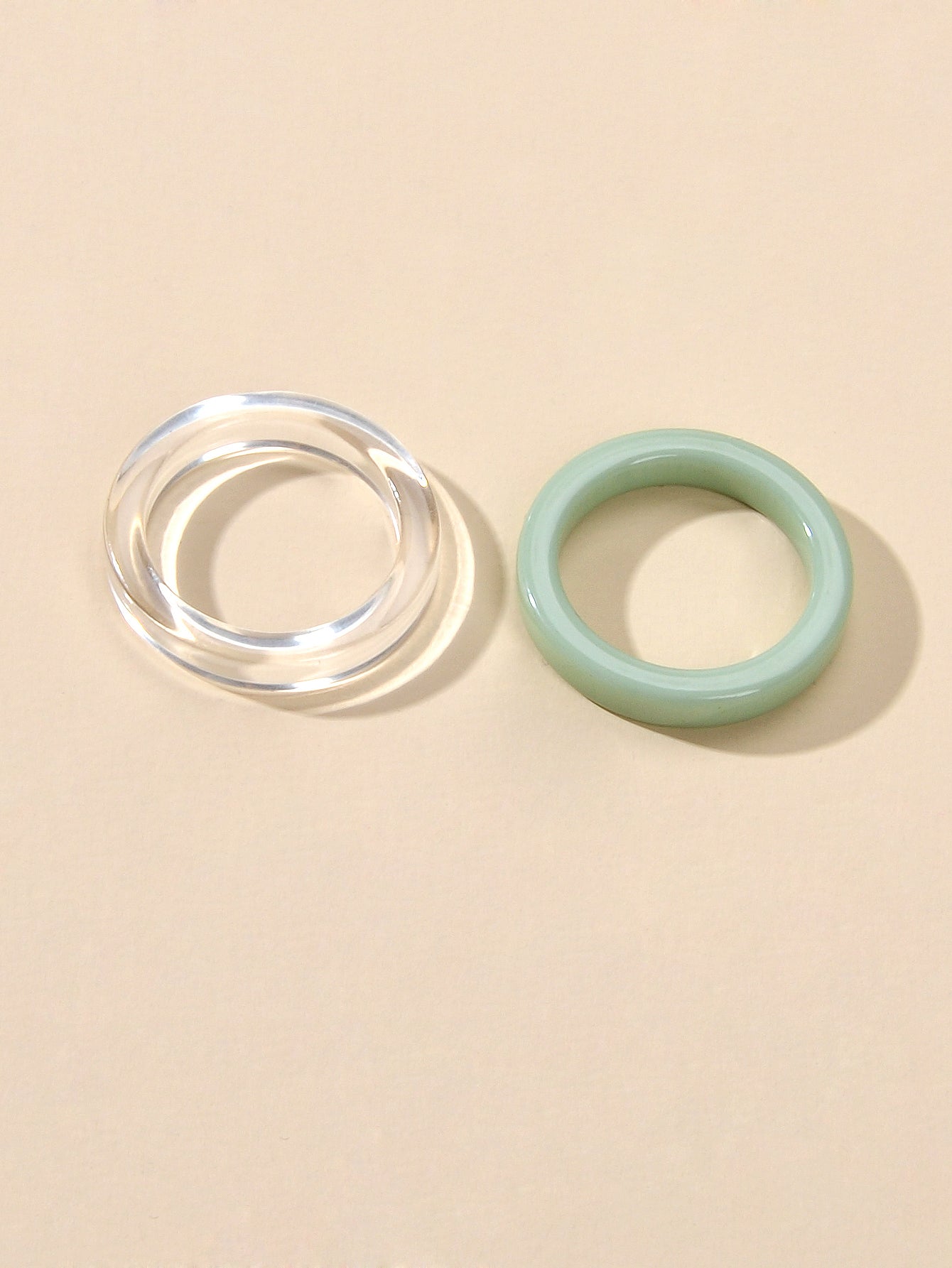 2 pcs Boho Chic Green Transparent Resin Circle Finger Ring set Women Accessories