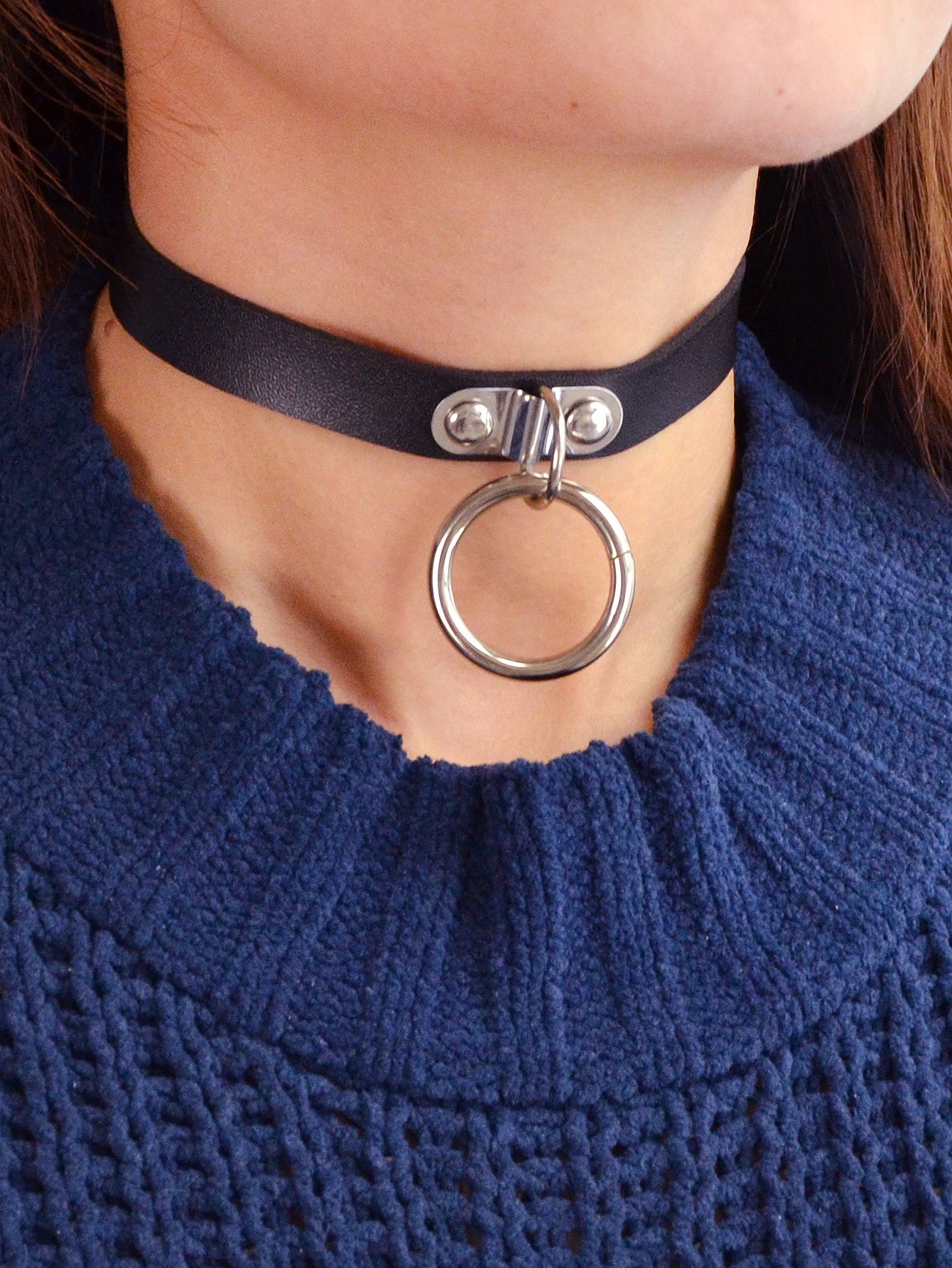Punk Hip Hop 90s Circle Charm Belt Leather Grunge Collar Tattoo Choker Necklace