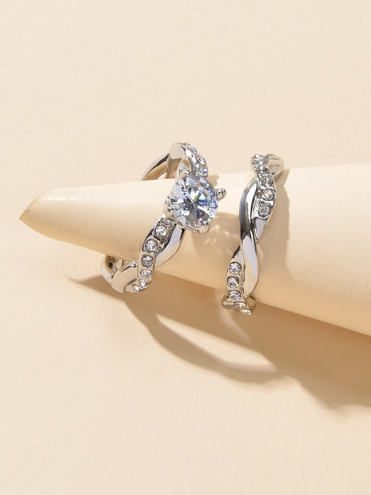 Simulated Diamond Finger Wedding Engagement Ring 2pcs Luxury Women Band