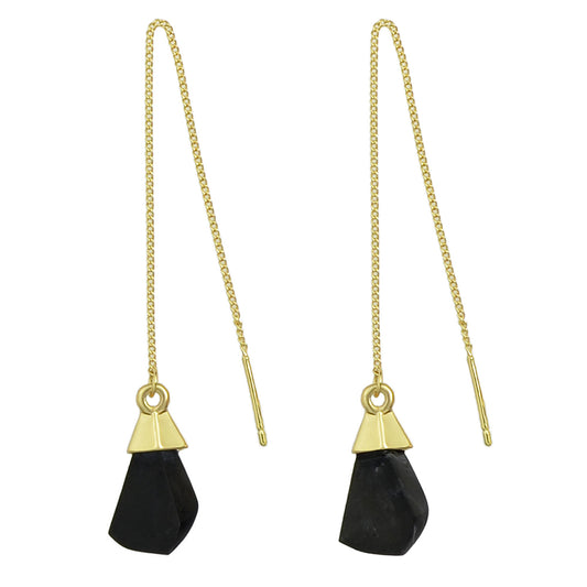 Ethnic American Jewellery Long Chain Black White Stone Boho Chic Dangle Earrings