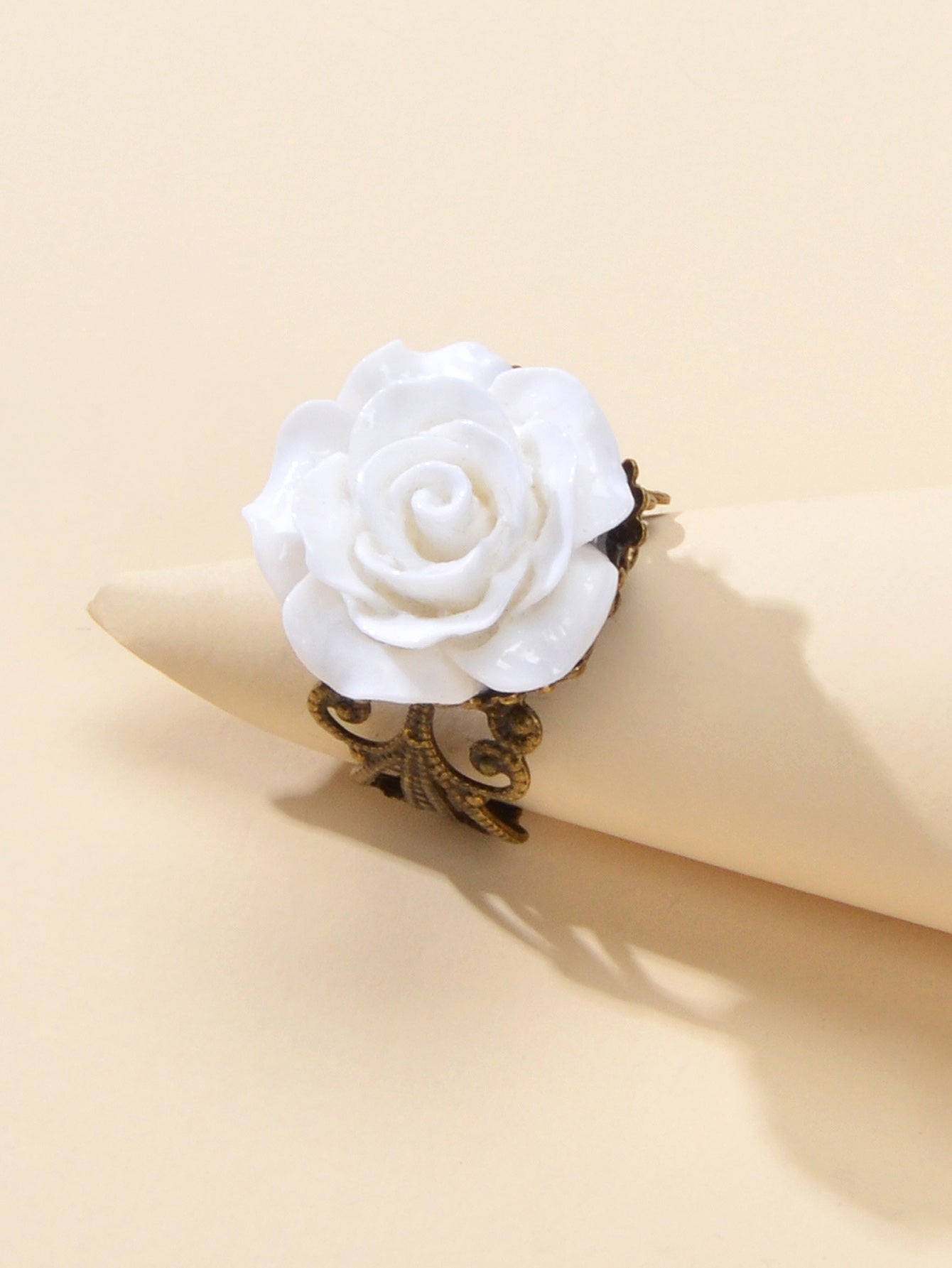 Retro Gothic Jewellery Resin Flower Open Cuff Finger Ring Antique Accessories