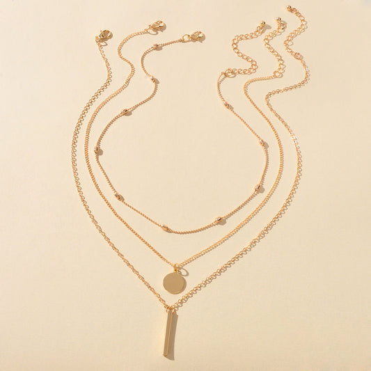 3 pcs Multilayer Bar Disc Pendant Dainty Necklaces Gold Layered Chain Chokers