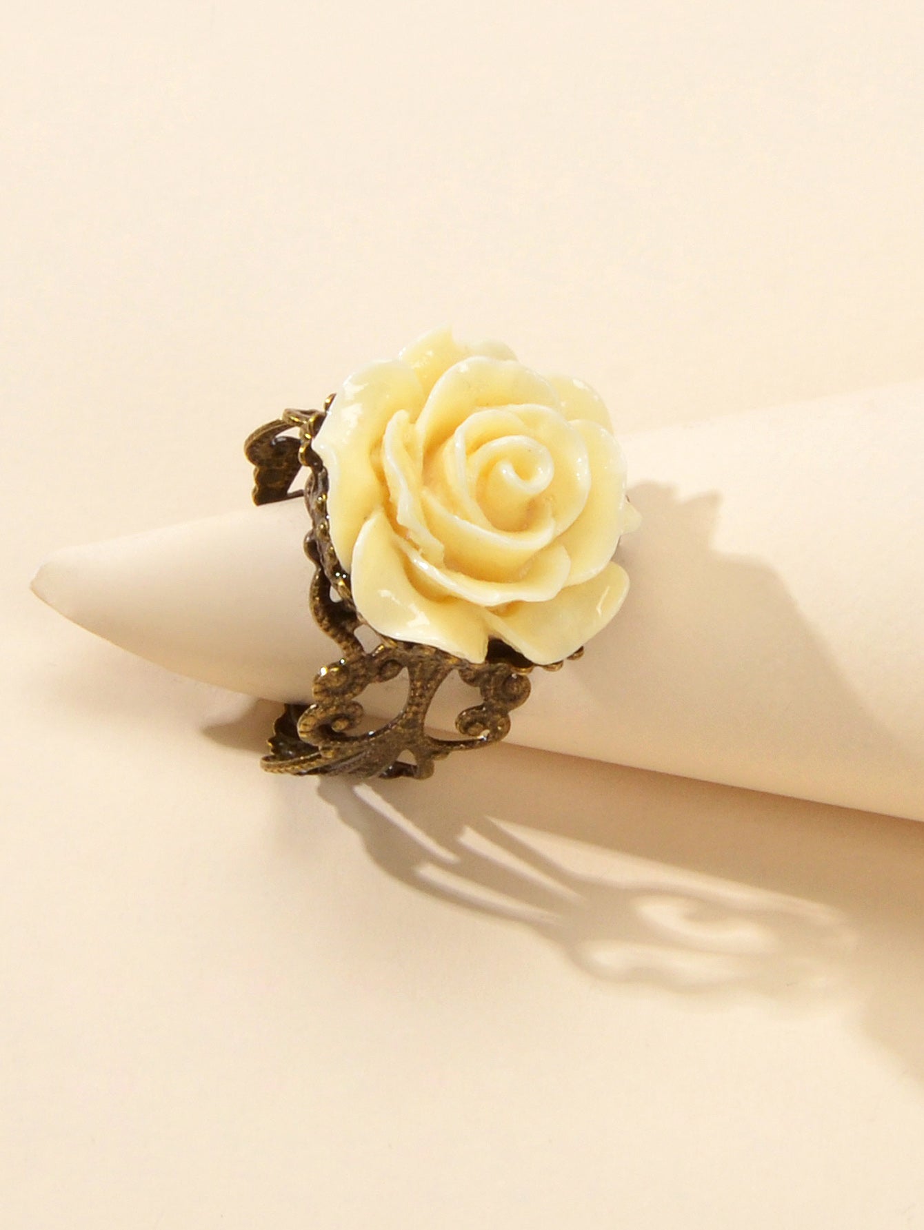 Retro Gothic Jewellery Resin Flower Open Cuff Finger Ring Antique Accessories