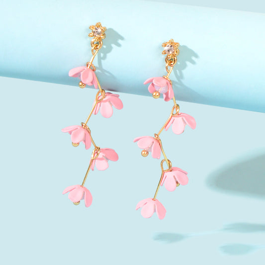 Beautiful Bijoux Pink Flower Pierced Hypoallergenic Dangle Trendy Earrings Gift