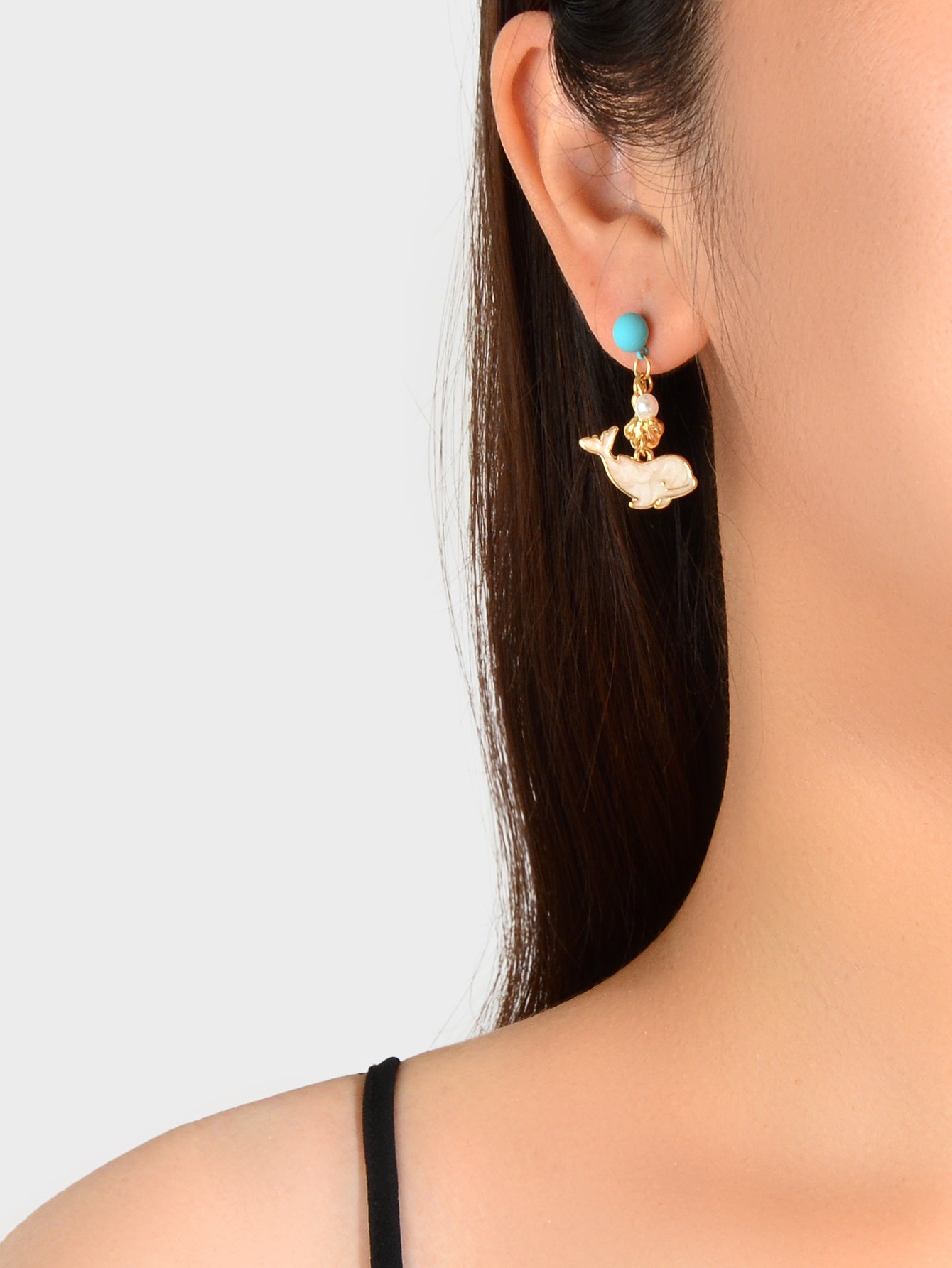 Nautical Jewelry Blue Beads Star Shell Dolphin Asymmetric Dangle Ocean Earrings