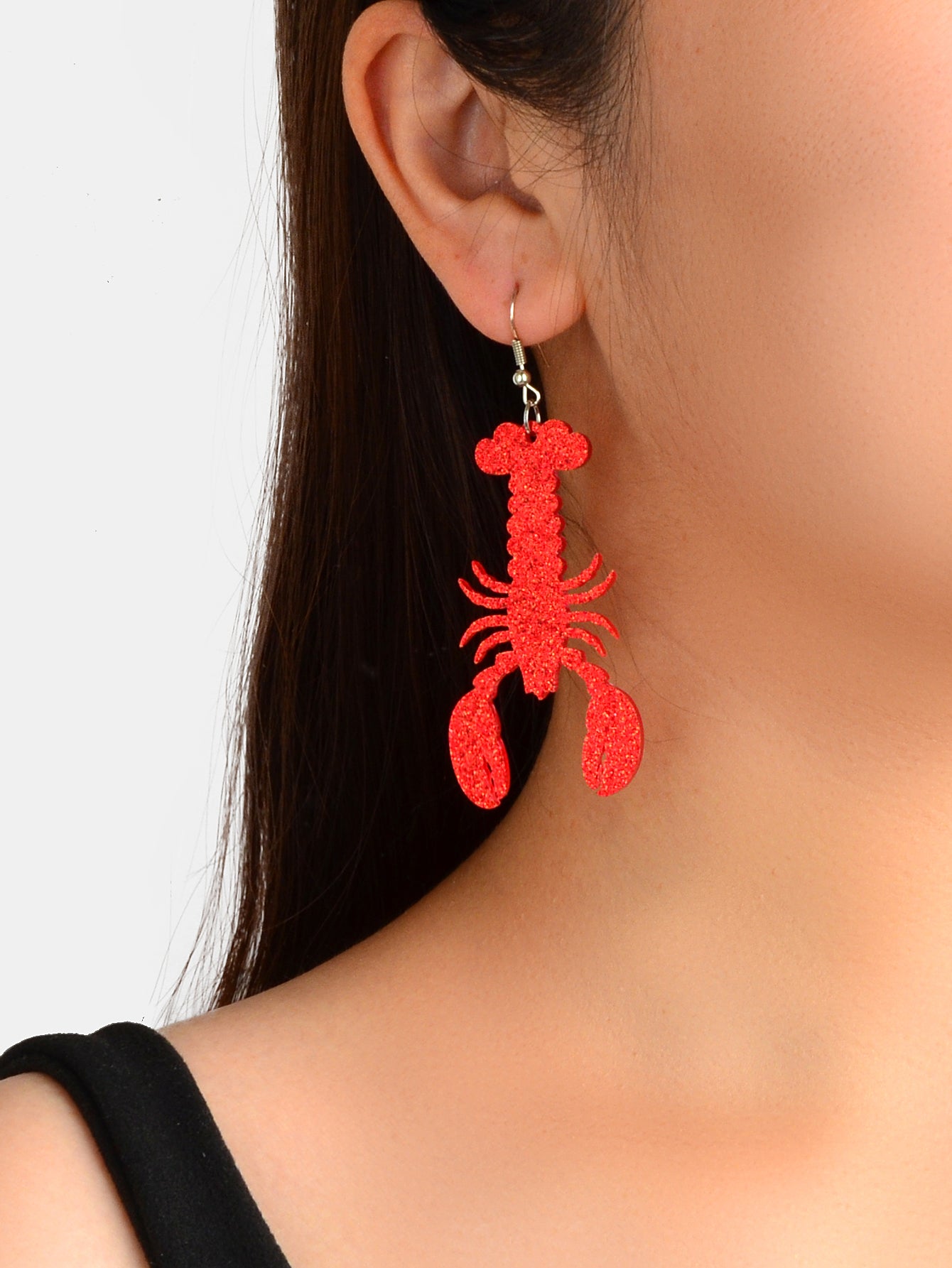 Unique Design Shining Red Resin Acrylic Lobster Big Party Chunky Trendy Earrings