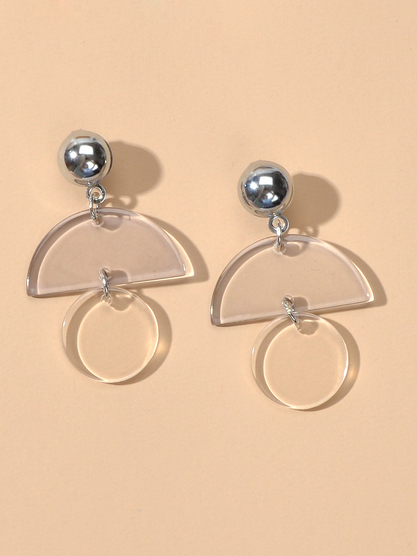 Female Jewellery Transparent Trendy Resin Sectored Round Drop Plastic Earrings