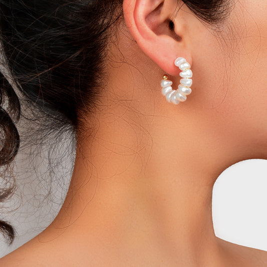 Irregular Pearl Hoop Small Lightweight Huggie Earrings Women Wedding Anniversary